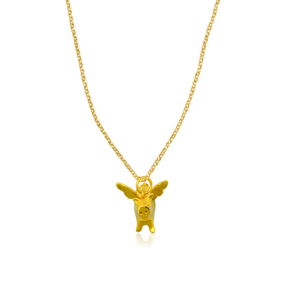 Flying Pig Μενταγιόν χρυσό γουρουνάκι με φτερά (gold-plated) No2