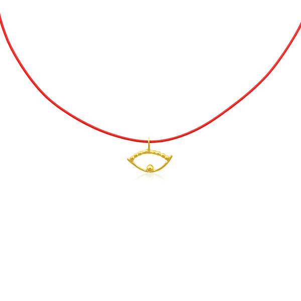 Dotted up evil eye pendant Μενταγιον χρυσό ματάκι με κορδόνι (gold Κ14) No1