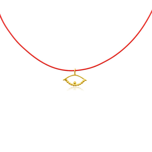 Dotted down evil eye pendant Μενταγιον χρυσό ματάκι με κορδόνι (gold Κ14) Νο1