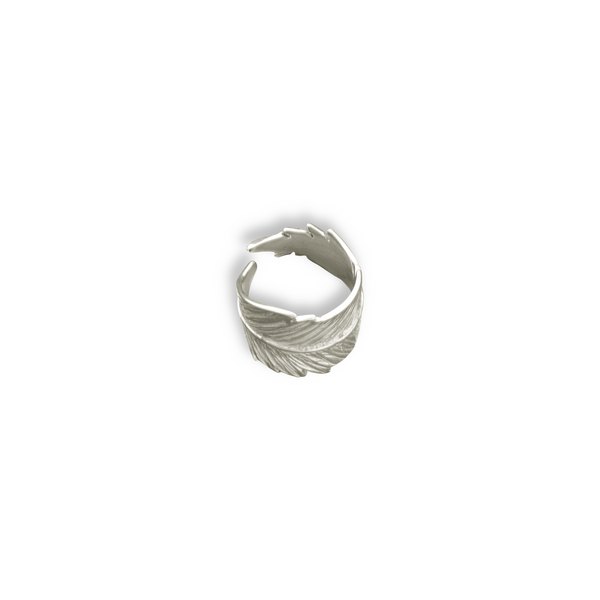Ασημένιο ανοιχτό δαχτυλίδι σε σχήμα φτερού φτιαγμένο στο χέρι Νο2